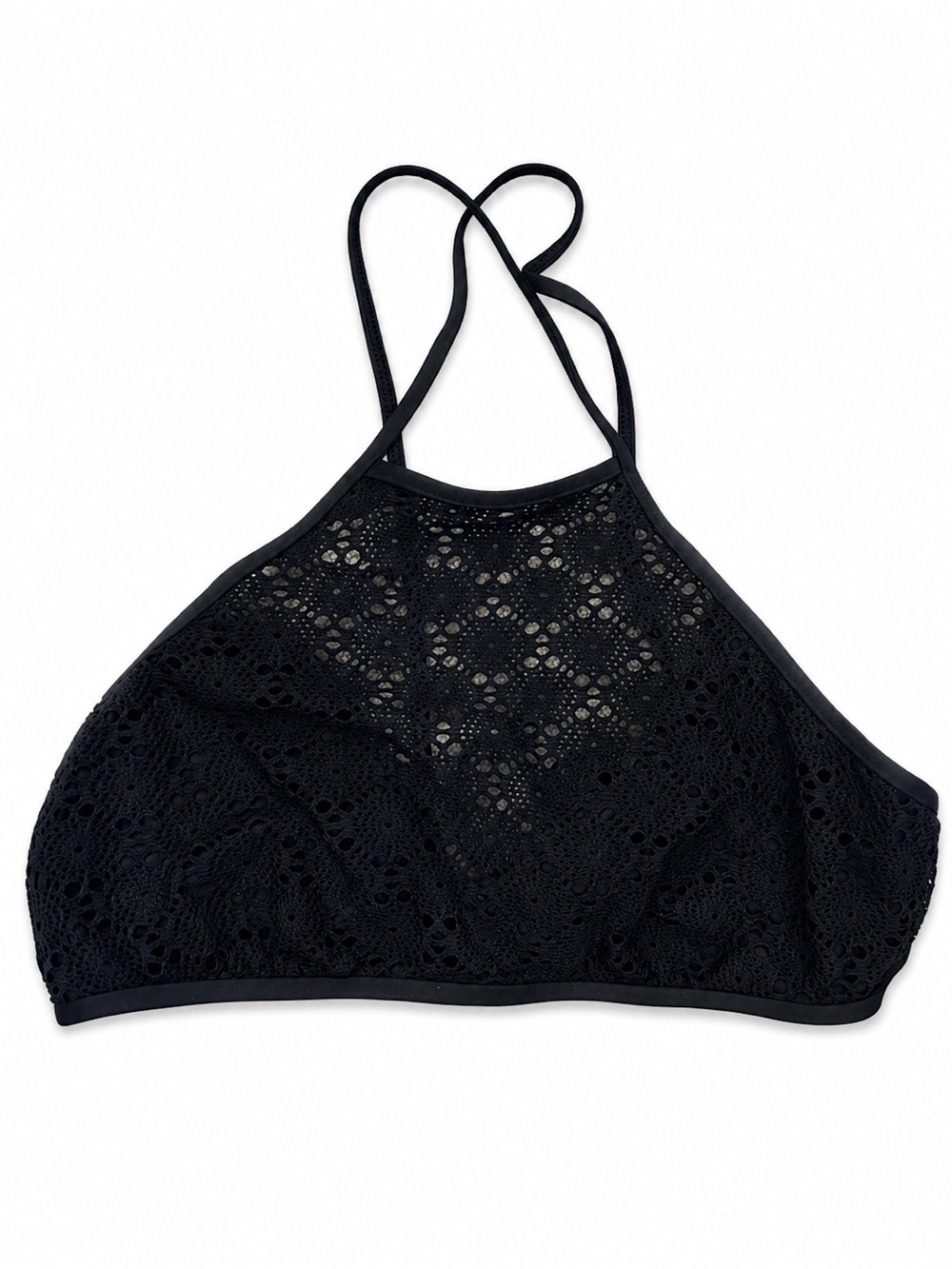 Ella Moss Black Crochet Halter Bikini Top Boho Swim Size L
